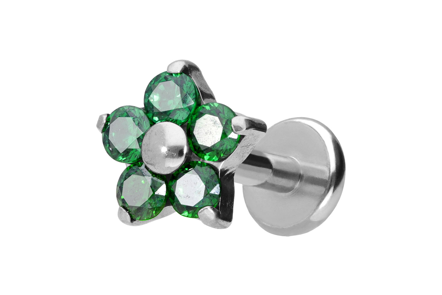 Titan Labret Piercing mit Push Fit KRISTALLBLUME